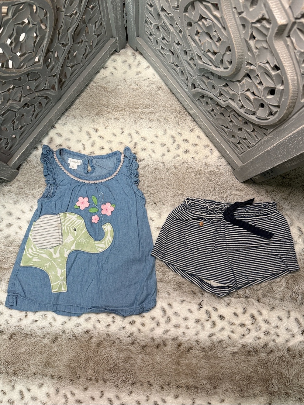 ZARA Mud Pie set girls 3T denim boho floral elephant stripes summer vacation